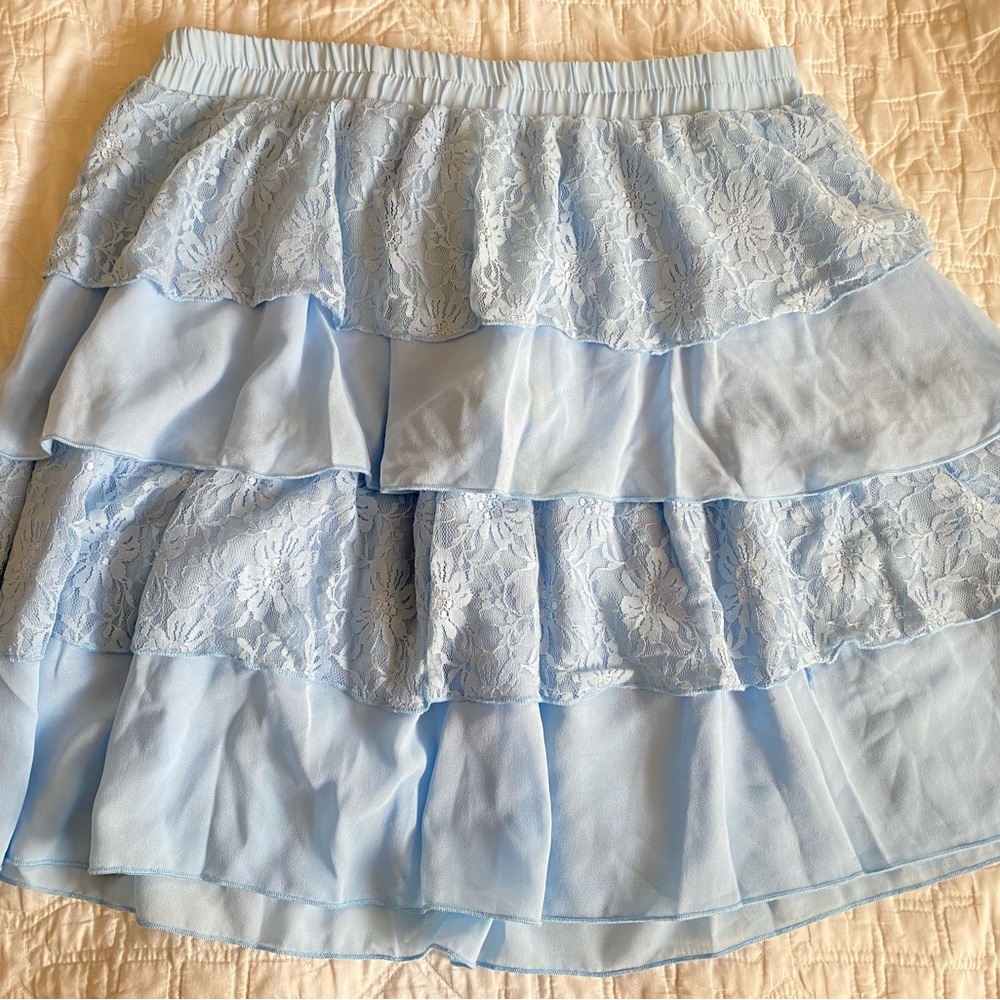 Blue Lace Tiered Skirt